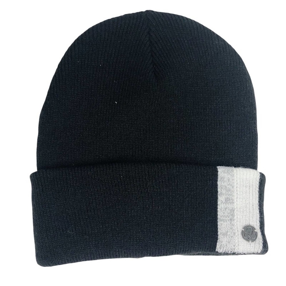 Zella New Reflective Cuff Black Gray White Stripe Color Blocked Winter Beanie